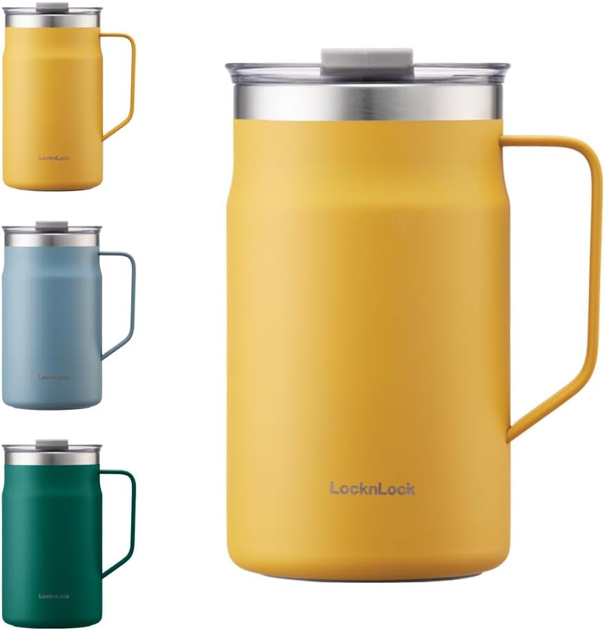 Metro Mug Premium 18/8 Stainless Steel Double Wall Insulated with Handle Perfect for Table with Lid, Black, 16 Oz,20 Oz
