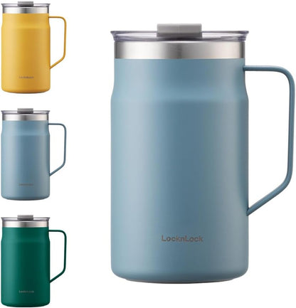 Metro Mug Premium 18/8 Stainless Steel Double Wall Insulated with Handle Perfect for Table with Lid, Black, 16 Oz,20 Oz