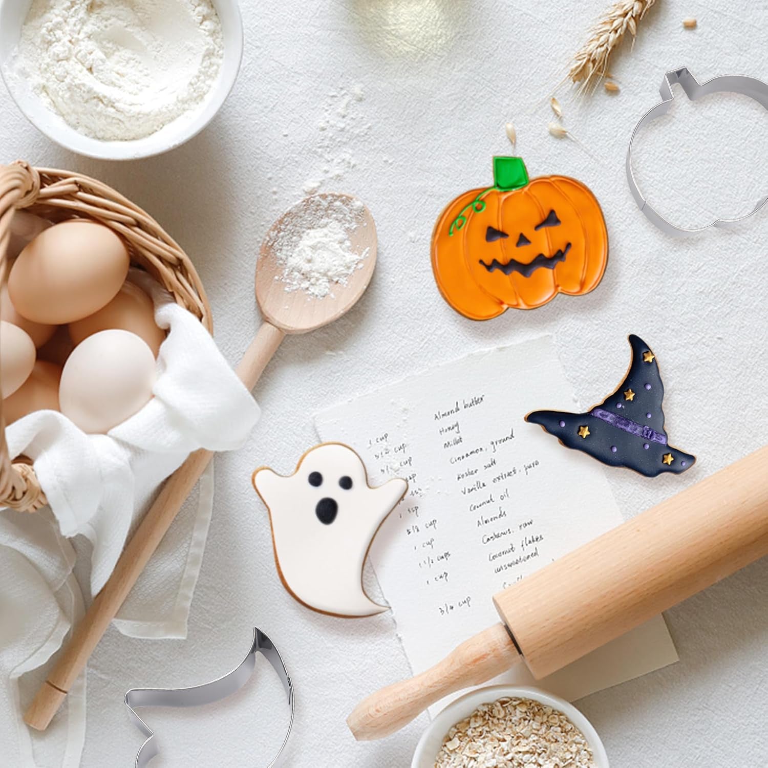 Halloween Cookie Cutters, 6 Pcs Holiday Cookie Cutters Halloween Shapes - Spider, Pumpkin, Bat, Cat, Ghost, Witch Hat for Cookie Baking