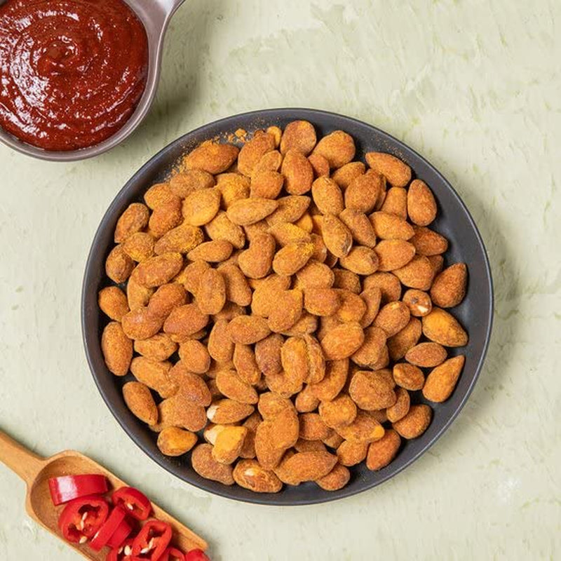 [Official Gilim ] Korean Seasoned Spicy Tteokbokki Almonds Nut Snack, Korean Rice Cake Chili Sauce | School, Work, Travel Snack | Pre-Workout Snack | Asian Snacks (Toppoki, 1 X 120 Gram Pack)