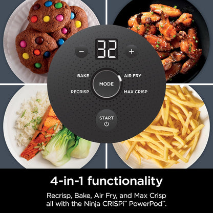 Crispi 4-In-1 Portable Glass Air Fryer Cooking System, 1500W, 4QT & 6-Cup Tempware Glass Containers with Storage Lids, Microwave, Freezer & Dishwasher Safe, Cyberspace Gray, FN101GY