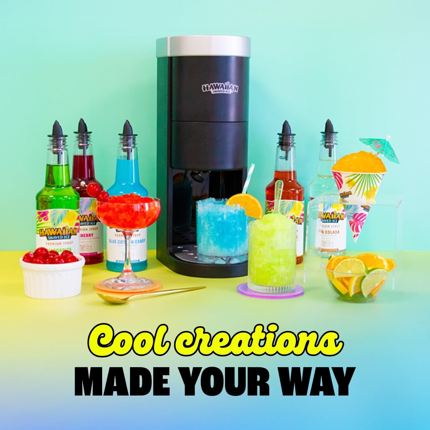 S777 Snow Cone and Shaved Ice Machine with Blade Adjustment Knob and 5 Reusable Plastic Ice Mold Cups. Great for Granitas, Seltzers, Italian Soda and More 120V, Matte Black