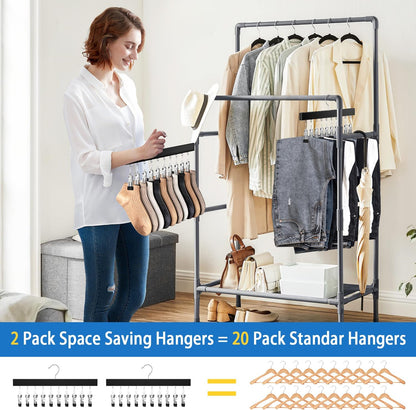 Legging Organizer for Closet 2 Pack, Pants Hangers with Clips Holds 20 Leggings, Multi Hangers Space Saving Storage Bedroom Organization for Jeans, Yoga Pants, Skirts & More, 360° Swivel Hook, Black