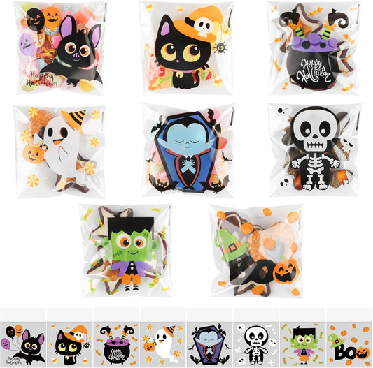 240Pcs Halloween Cellophane Treat Bags Self Adhesive Clear Cookie Bags Self Sealing Transparent Cello Candy Bags Self-Adhesive Plastic Goody Snacks Gift Bags for Halloween Party Favors