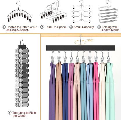Legging Organizer for Closet, Pants Hangers with Clips Holds 20 Leggings, Jeans, Hats, Shorts, Socks, 360° Rotating Space Saving Hanging Clothes Organizer for Closet Organizers and Storage 2Pcs