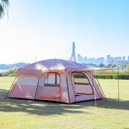 Extra Large Tent 10-12-14 Person(A),Family Cabin Tents,2 Rooms,3 Doors and 3 Windows with Mesh,Straight Wall,Waterproof,Double Layer,Big Tent for Outdoor,Picnic,Camping,Family Gathering