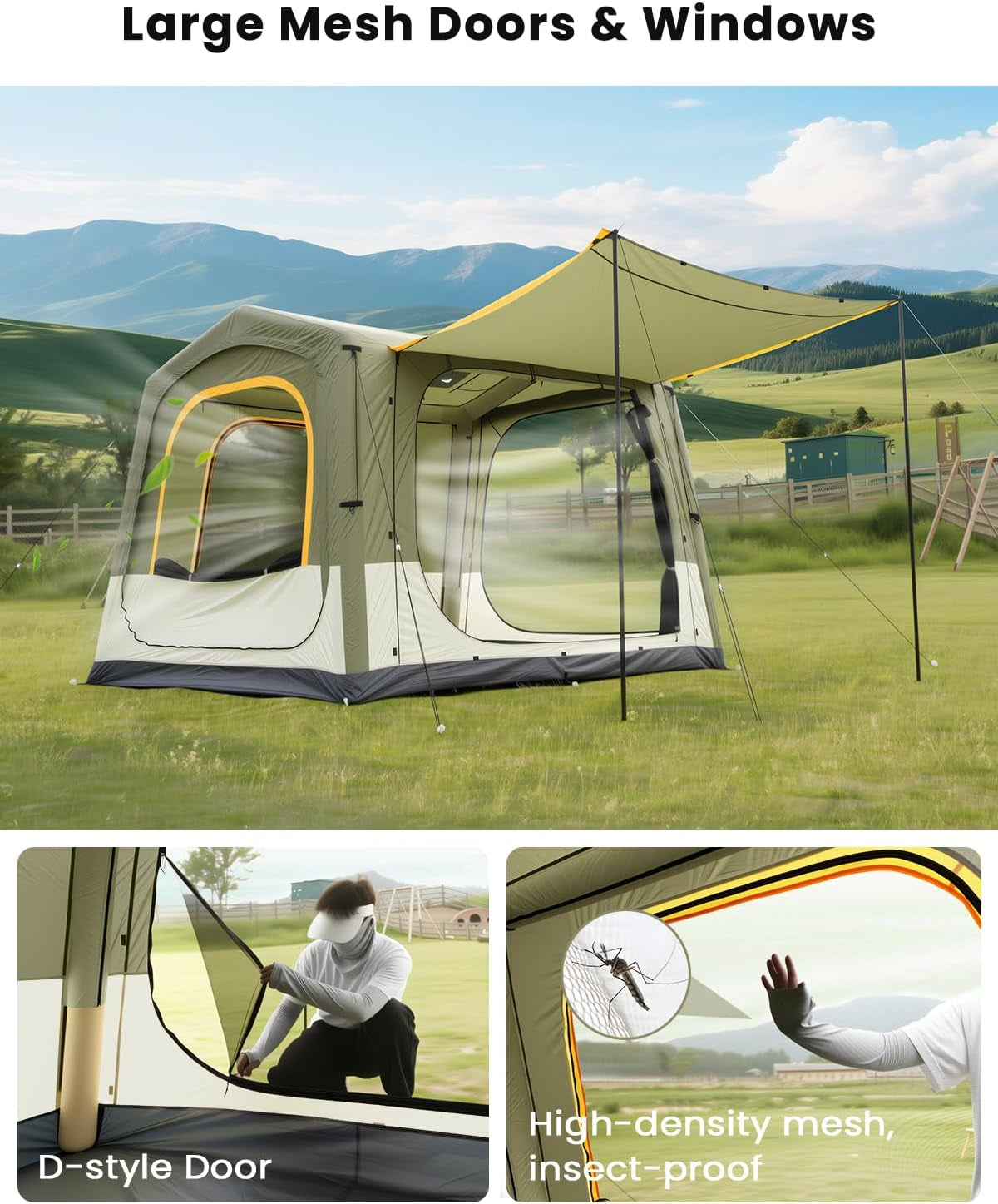 Inflatable Tents for Camping, Blow up Tent with Hand Pump, Easy Setup Inflatable Hot Tent with Stove Jack, Waterproof Oxford Air Glamping Tents for Camping Adult 4-6 Person