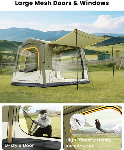 Inflatable Tents for Camping, Blow up Tent with Hand Pump, Easy Setup Inflatable Hot Tent with Stove Jack, Waterproof Oxford Air Glamping Tents for Camping Adult 4-6 Person