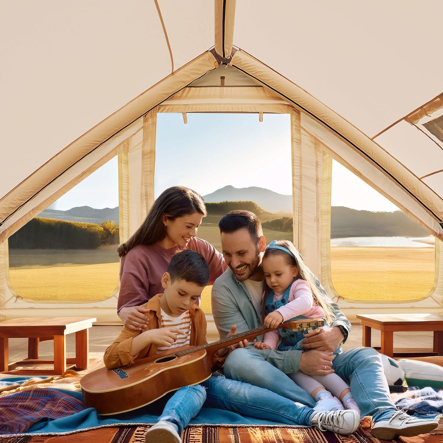 Inflatable Tents for Camping, Blow up Tent with Hand Pump, Easy Setup Inflatable Hot Tent with Stove Jack, Waterproof Oxford Air Glamping Tents for Camping Adult 4-6 Person
