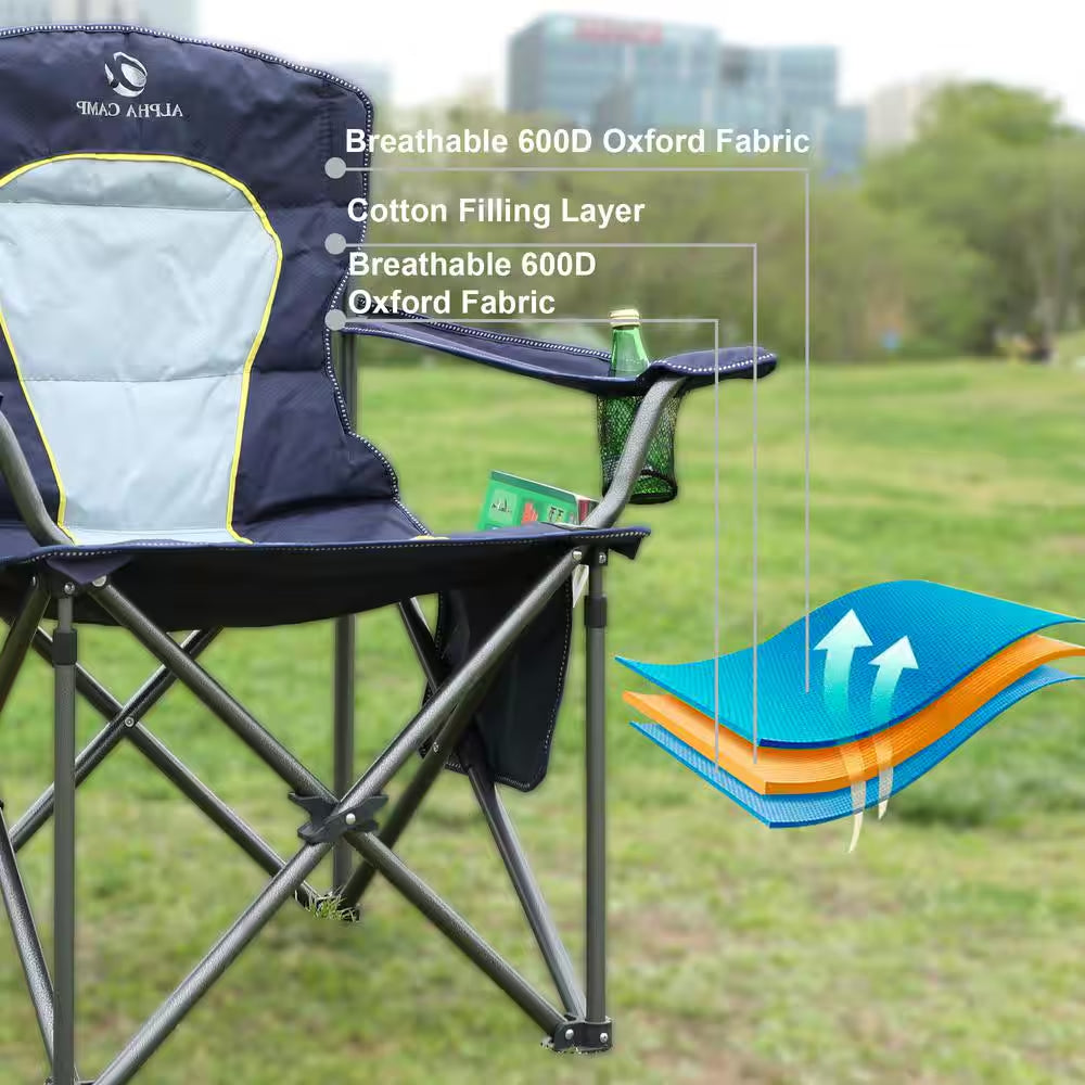 Oversized Folding Camping Chair with Cooler Bag Thicken Padded Chair Heavy-Duty Linearity Design