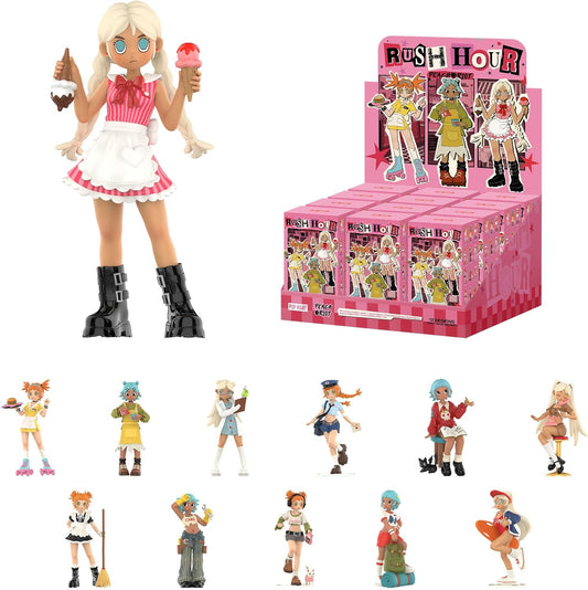 Peach Riot Rush Hour Series Figures 12Pcs Blind Box Figures, Random Design Action Figures Collectible Toys Home Decorations, Holiday Birthday Gifts for Girls and Boys, Whole Set