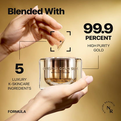 Ginseng Gold Silk Watery Cream 2.11 Oz(60G)-6 Years Korean Ginseng, 99.9% Pure Gold Premium Skin Care, Anti-Aging Moisturizer for Skin, Wrinkle Care with Ginseng Saponins (60G)
