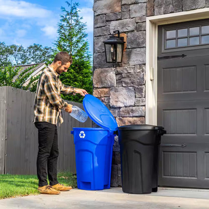32 Gal. Blue Heavy Duty Outdoor Recycling Trash Can with Domed Lid