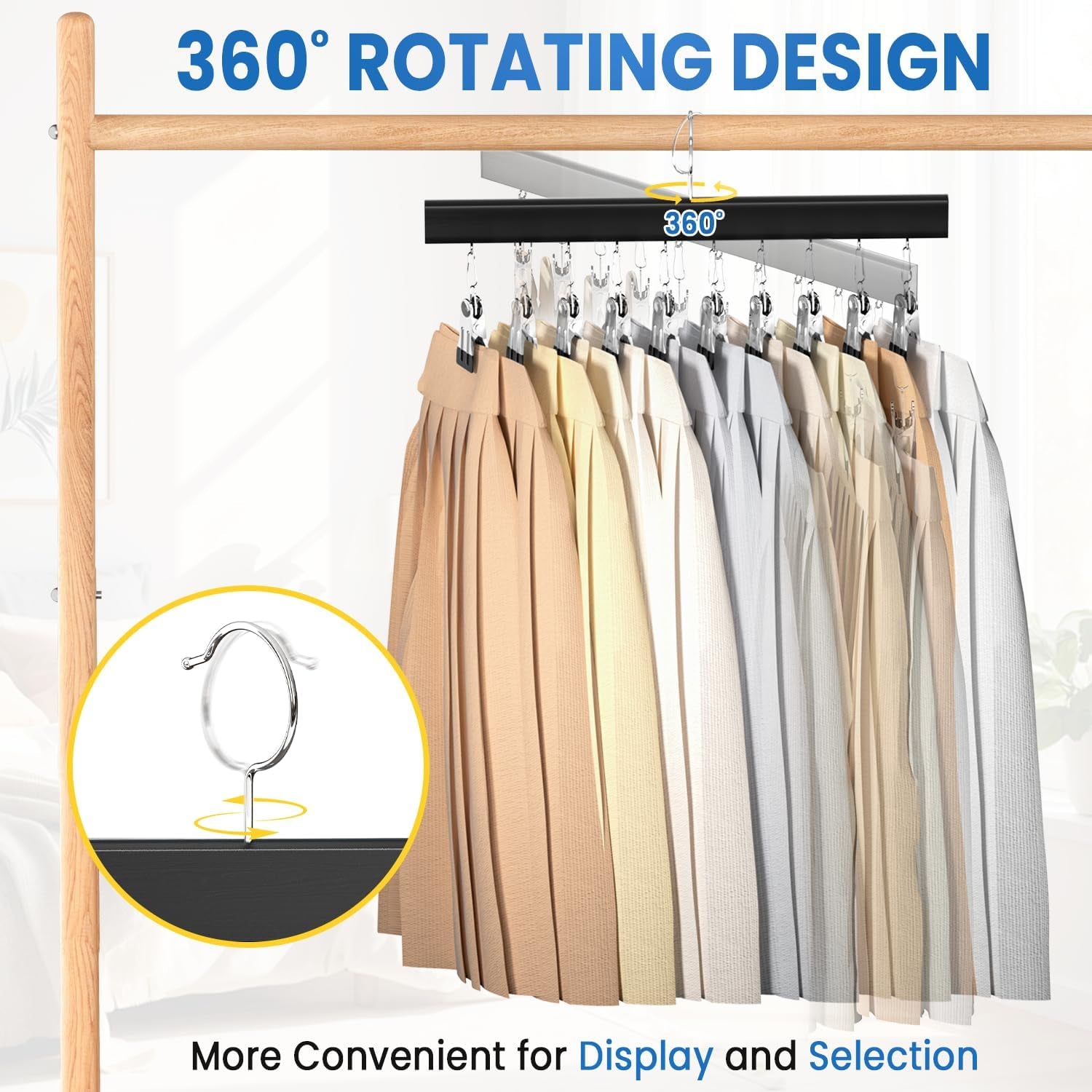 Legging Organizer for Closet 2 Pack, Pants Hangers with Clips Holds 20 Leggings, Multi Hangers Space Saving Storage Bedroom Organization for Jeans, Yoga Pants, Skirts & More, 360° Swivel Hook, Black