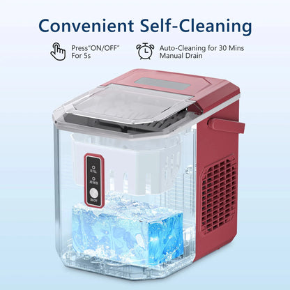 SIMZLIFE Ice Maker Countertop , 26.5 Lbs/24H, 9 Cubes in 6 Mins,Self-Cleaning, Portable Ice Maker with Handle for Home,Red