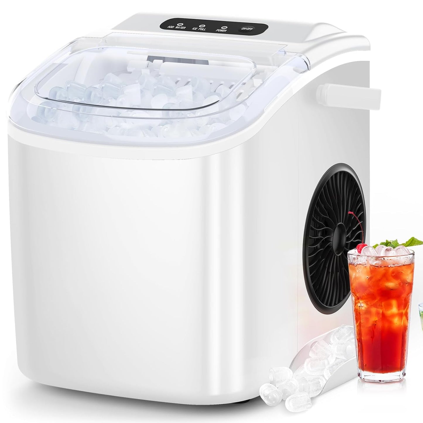Ice Maker Countertop, Portable Ice Machine with Self-Cleaning, 26.5 Lbs/24Hrs, 8 Ice Cubes in 6 Mins, Ice Basket and Scoop, Ideal for Home, Kitchen, Bar, Camping