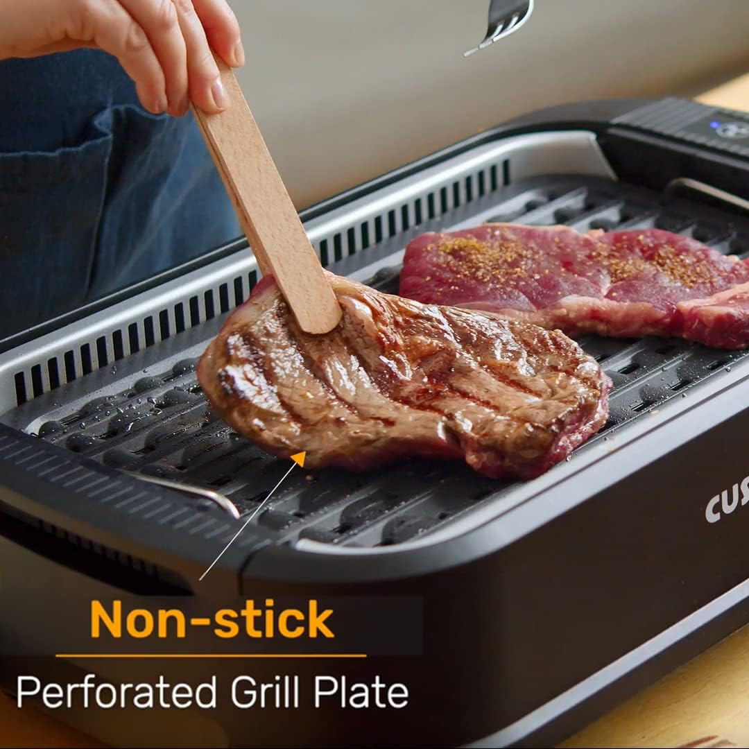 Smokeless Grill Indoor,  Electric Grill, 1500W Portable Korean BBQ Grill with LED Smart Display & Tempered Glass Lid, Non-Stick Removable Plate, Dishwasher Safe, Black