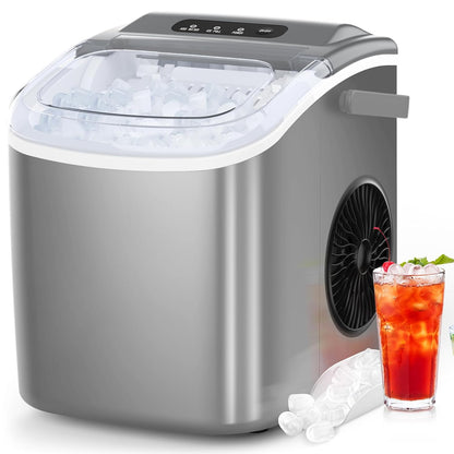Ice Maker Countertop, Portable Ice Machine with Self-Cleaning, 26.5 Lbs/24Hrs, 8 Ice Cubes in 6 Mins, Ice Basket and Scoop, Ideal for Home, Kitchen, Bar, Camping