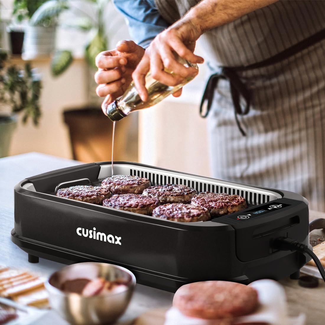 Smokeless Grill Indoor,  Electric Grill, 1500W Portable Korean BBQ Grill with LED Smart Display & Tempered Glass Lid, Non-Stick Removable Plate, Dishwasher Safe, Black