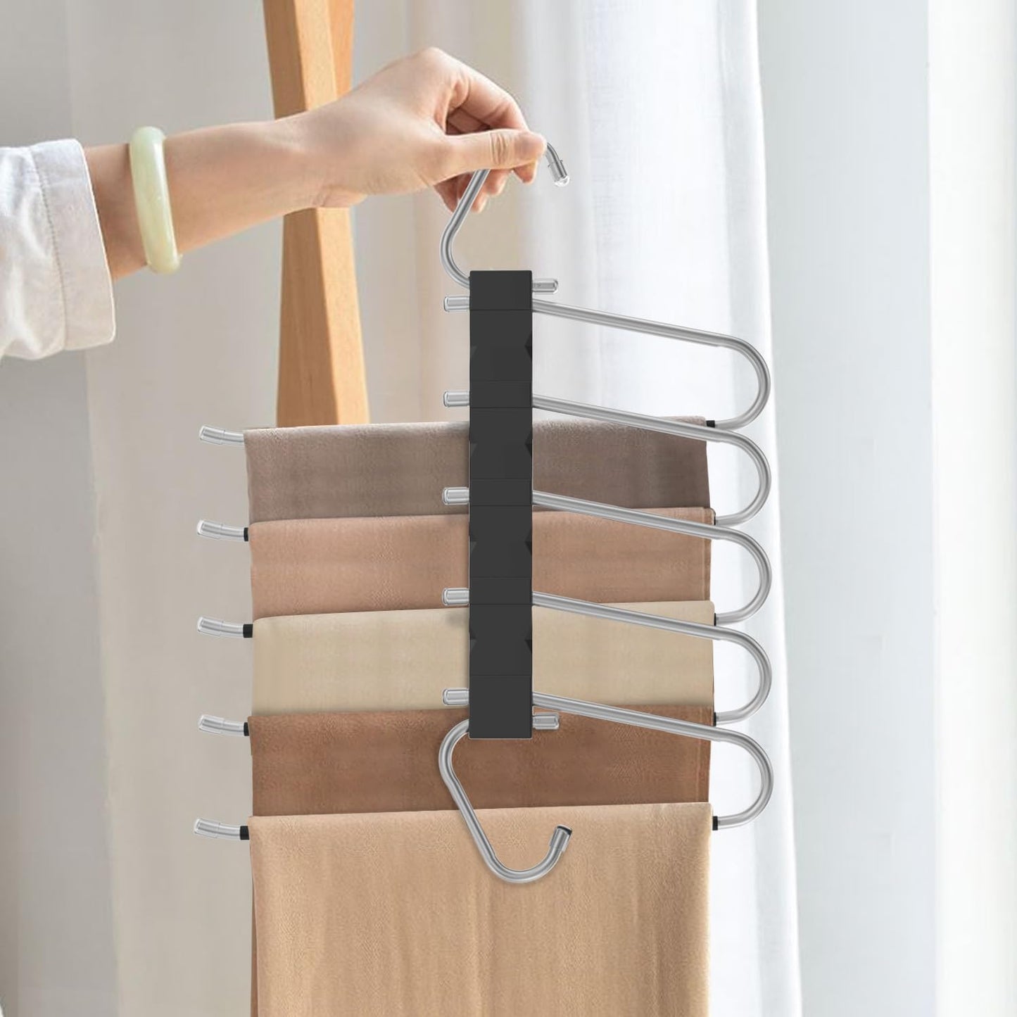 2 Pack Pants Hangers Space Saving, Anti-Slip Multi-Functional Pants Rack, Thickened Stainless Steel Tube, Two Hanging Modes Suitable for Jeans Trousers Skirts Scarf-Black