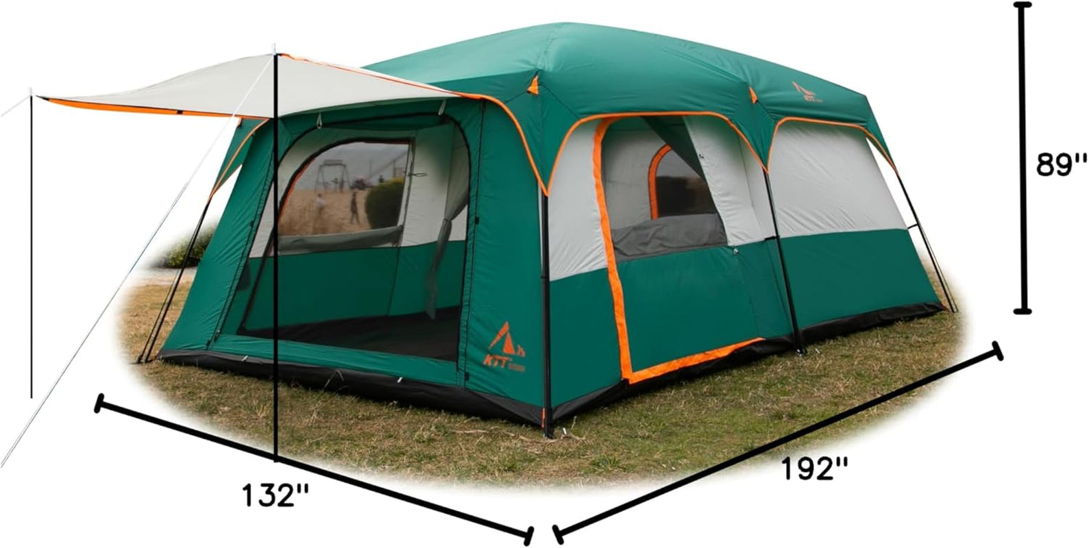 Extra Large Tent 10-12-14 Person(A),Family Cabin Tents,2 Rooms,3 Doors and 3 Windows with Mesh,Straight Wall,Waterproof,Double Layer,Big Tent for Outdoor,Picnic,Camping,Family Gathering