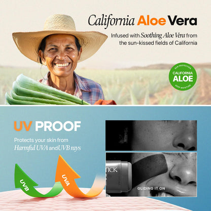 California Aloe Fresh Powdery Sun Stick Broad Spectrum SPF50+ | Korean Sunscreen Travel Size Suncare Sunblock, No Whitecast, Non-Sticky, Water Resistant