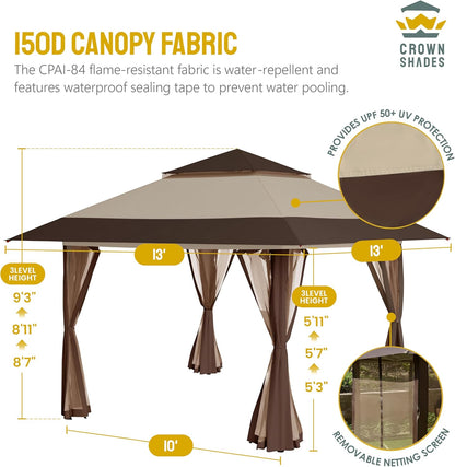 13X13 Pop up Gazebo, Canopy Tent, Gazebos on Clearance - Outdoor Gazebo for Backyard & Patio Furniture - Carpa Pop up Tent with Wheeled Sto-N-Go Cover Bag (Beige & Coffee)