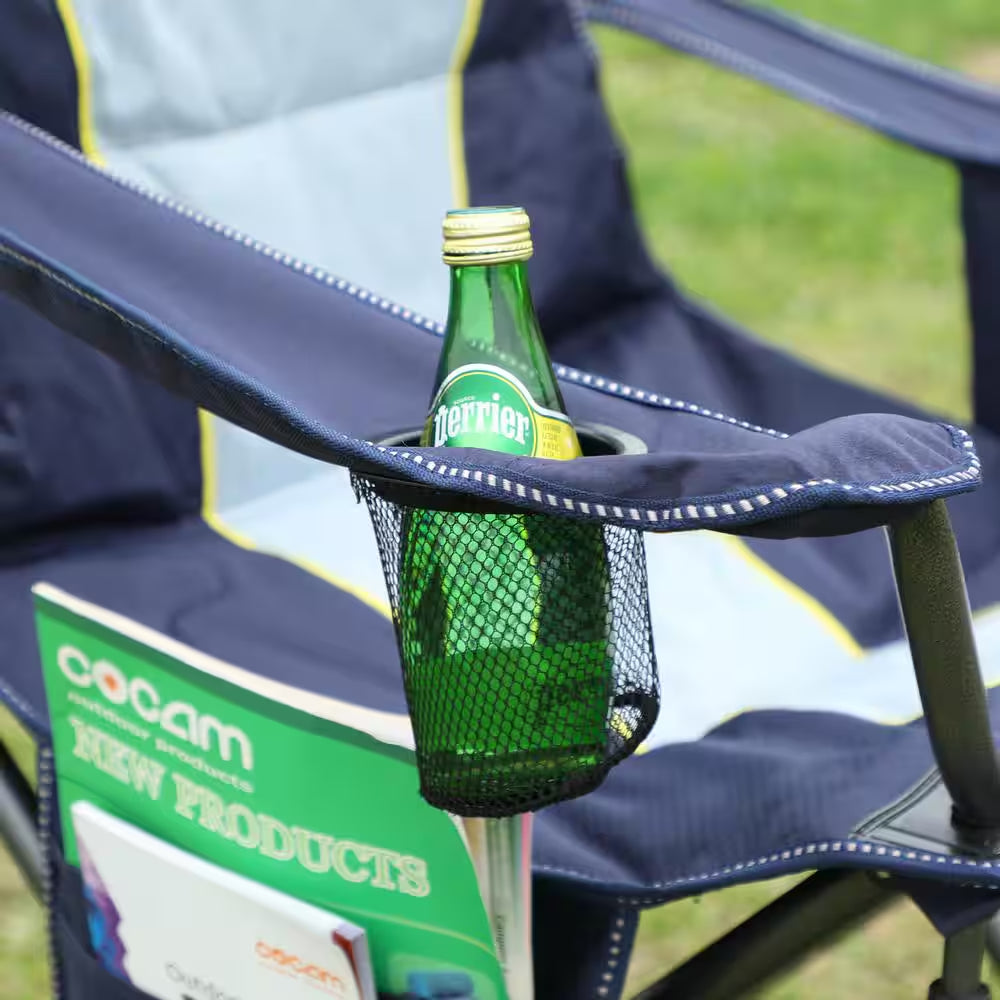 Oversized Folding Camping Chair with Cooler Bag Thicken Padded Chair Heavy-Duty Linearity Design