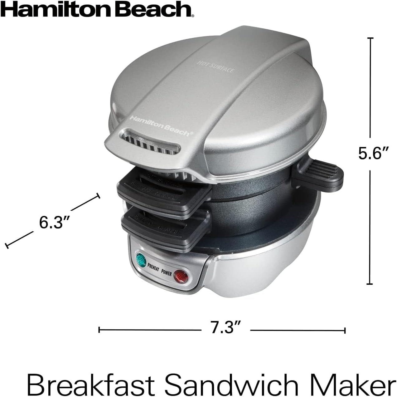 Breakfast Sandwich Maker with Egg Cooker Ring, Customize Ingredients, Perfect for English Muffins, Croissants, Mini Waffles, Perfect White Elephant Gifts, Silver (25475)