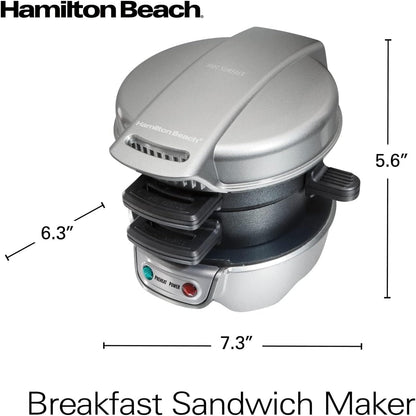 Breakfast Sandwich Maker with Egg Cooker Ring, Customize Ingredients, Perfect for English Muffins, Croissants, Mini Waffles, Perfect White Elephant Gifts, Silver (25475)