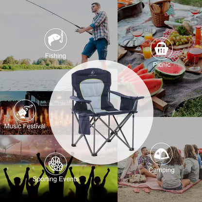 Oversized Folding Camping Chair with Cooler Bag Thicken Padded Chair Heavy-Duty Linearity Design