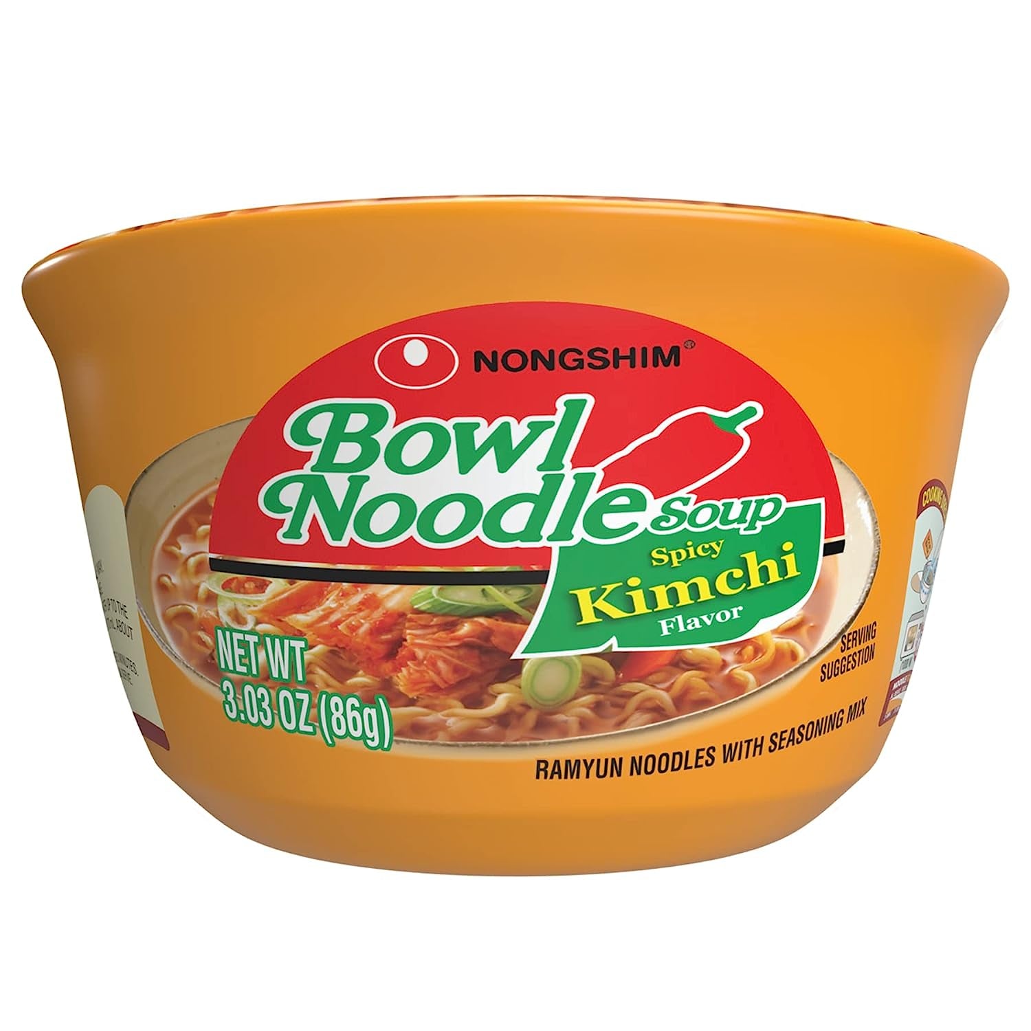 Ramen Noodles, Gourmet Instant Ramen Bowl, Premium Microwavable Noodle Soup, Kimchi, 3.03 Ounce (Pack of 12)
