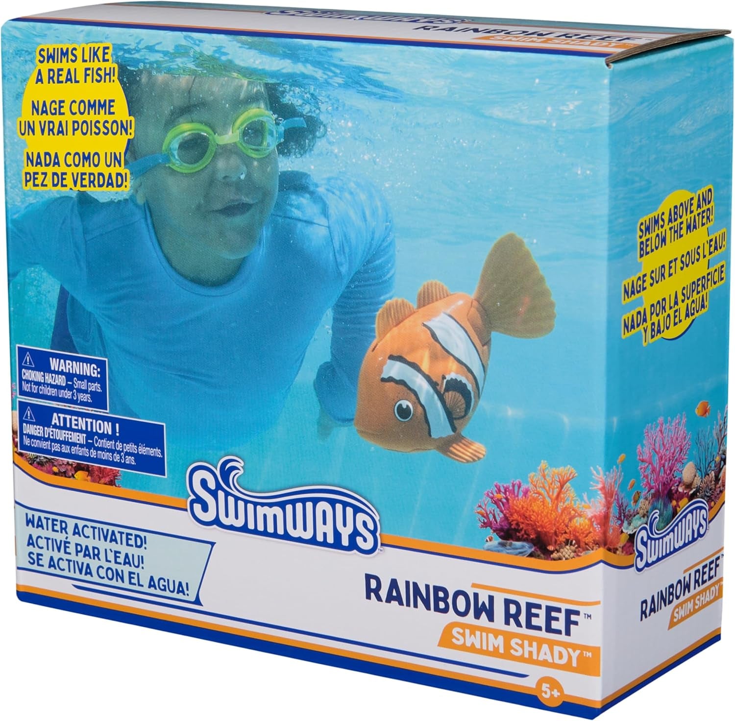 Rainbow Reef Fish Toy, Kids Swimming Accessories & Water Toys, Learn to Swim Pool Toys for Kids Ages 5 & Up, Batteries Included, Swim Shady