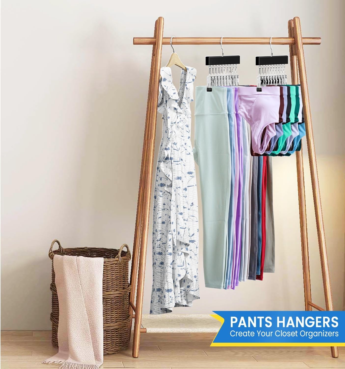 Legging Organizer for Closet 2 Pack, Pants Hangers with Clips Holds 20 Leggings, Multi Hangers Space Saving Storage Bedroom Organization for Jeans, Yoga Pants, Skirts & More, 360° Swivel Hook, Black