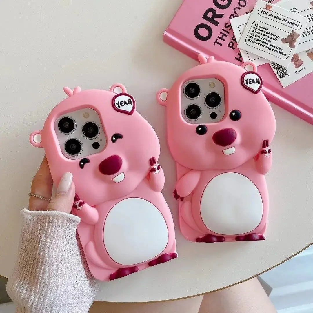 For Iphone 16 Promax 15 14 Pro Max 13 12 11 so Cute 3D Cartoon Pink Loopy Phone Case Beaver Soft Silicone Cover