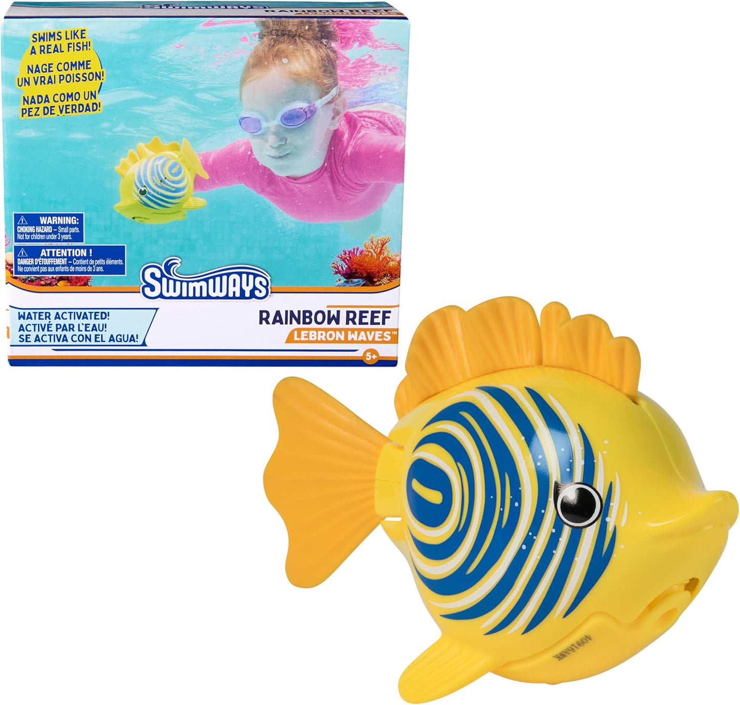 Rainbow Reef Fish Toy, Kids Swimming Accessories & Water Toys, Learn to Swim Pool Toys for Kids Ages 5 & Up, Batteries Included, Lebron Waves