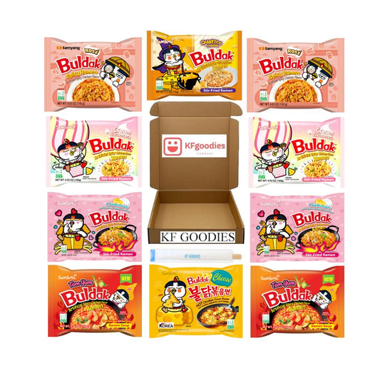 Samyang Buldak Hot Spicy Chicken Ramen Noodle Korean Stir-Fried Ramen (10, Cheese (1), Quattro Cheese (1), Rosé (2), Carbo (2), Cream Carbo (2), Tom Yum (2))