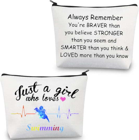 Just a Girl Who Loves Swimming Gifts Makeup Bag Swim Cosmetic Bags Gifts for Swimming Pool Lovers Travel Bag (Just a Girl Who Loves Swimming Cosmetic Bag)