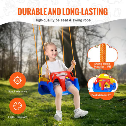 3-In-1 Toddler Swing Set Seat, 200 Lbs. Weight Capacity Baby Swing Seat, with Ropes and Snap Hooks Detachable Swing Seat