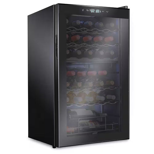 Dual Zone 33-Bottle Freestanding Wine Cooler Refrigerator with Lock in Black