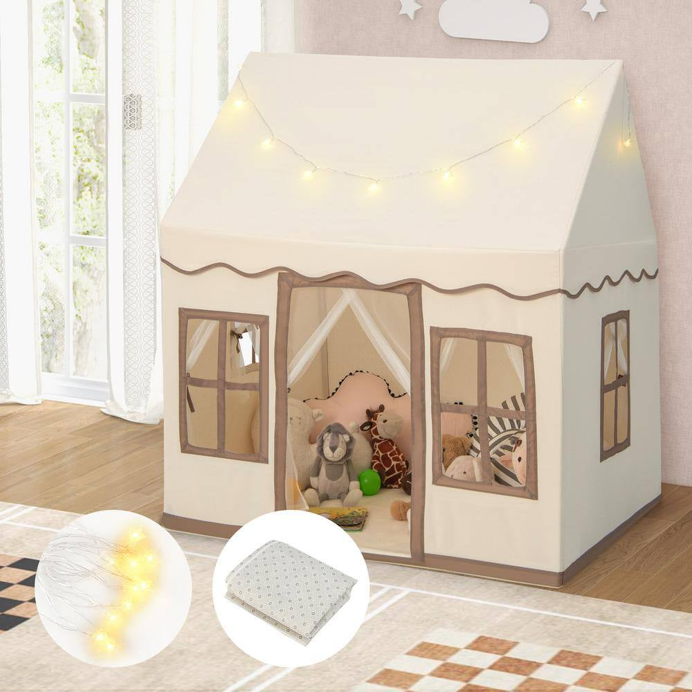 Kids Play Castle Tent Large Playhouse Toys Gifts with Star Lights Washable Mat