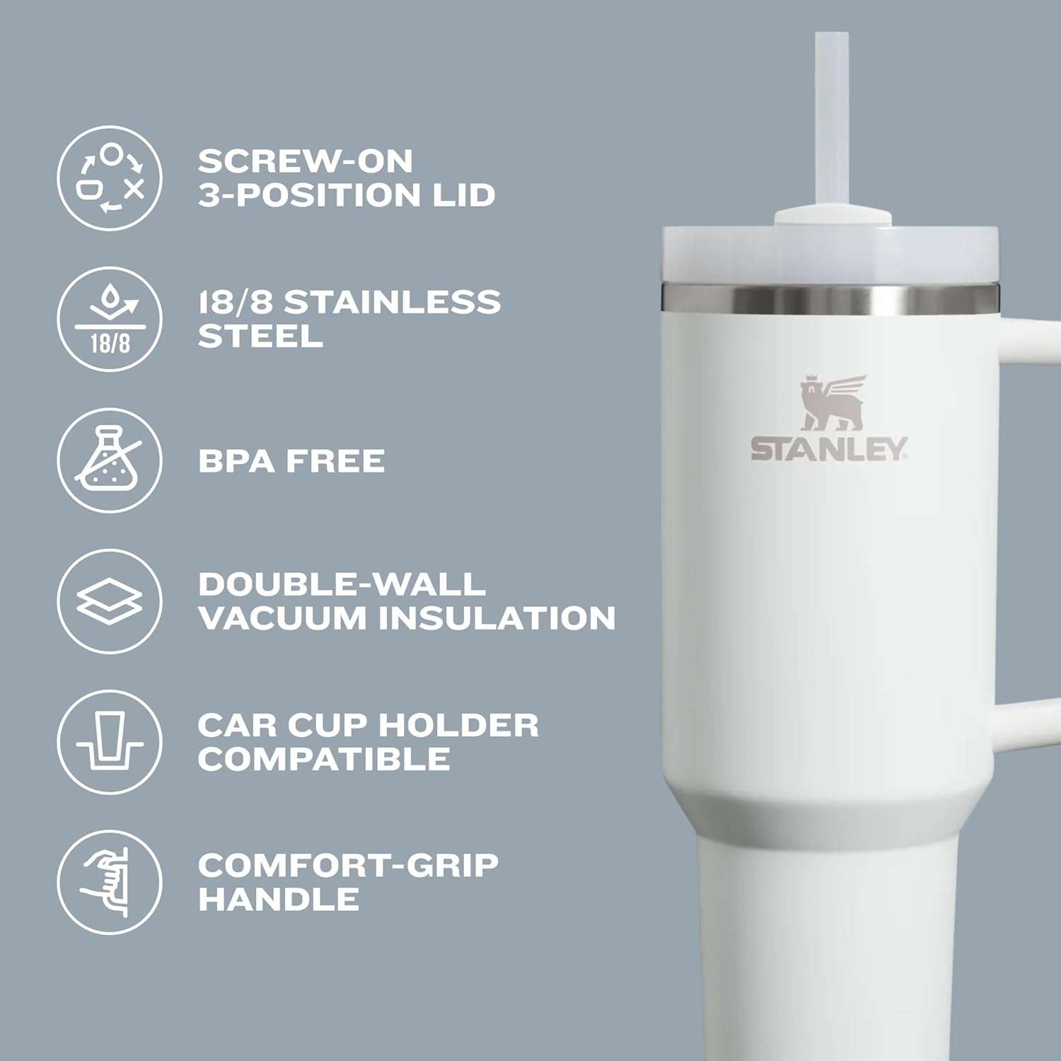 Quencher H2.0 Tumbler with Handle and Straw 30 Oz | Flowstate 3-Position Lid | Cup Holder Compatible for Travel | Insulated Stainless Steel Cup | Bpa-Free | Cherry Blossom