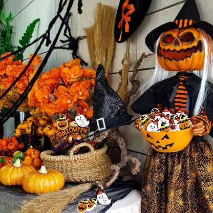 100 Pcs Halloween Lollipop Jam Chocolate Candy Holder Paper Cards Creative DIY Pumpkin Ghost Sugar Card Wrapping for Halloween Party Gift Accessories Decorations
