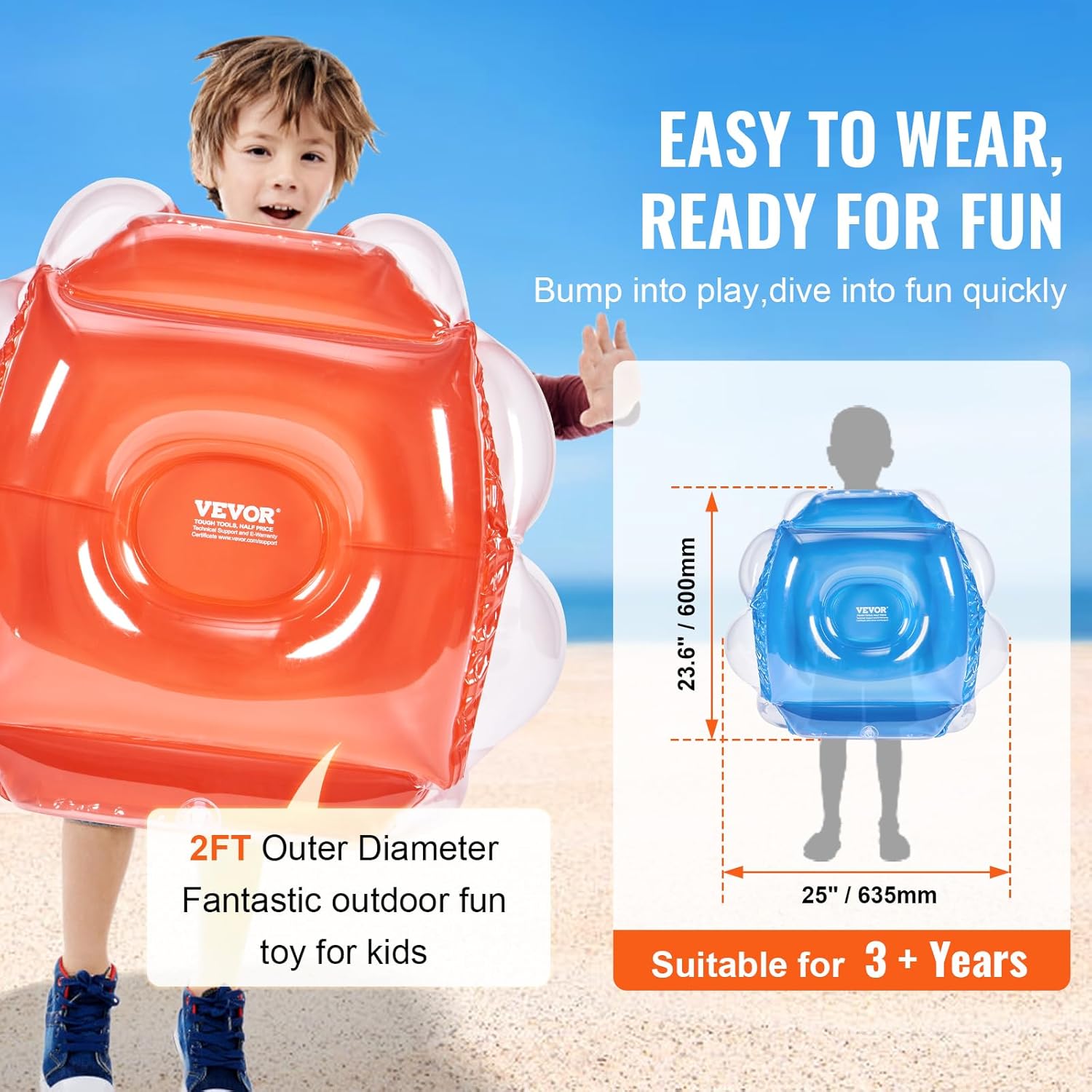 Inflatable Bumper Balls 2-Pack, 2FT/0.6M Body Sumo Zorb Balls for Kids, Durable PVC Human Hamster Bubble Balls for Child Outdoor Team Gaming Play, Bumper Bopper Toys for Playground, Yard, Park