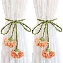 🌸 2-Piece Floral Curtain Tiebacks – Elegant Decorative Curtain Holdback Ropes with Green Cords