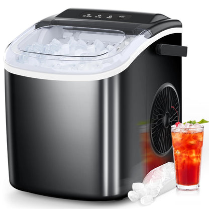 Ice Maker Countertop, Portable Ice Machine with Self-Cleaning, 26.5 Lbs/24Hrs, 8 Ice Cubes in 6 Mins, Ice Basket and Scoop, Ideal for Home, Kitchen, Bar, Camping