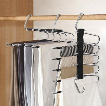 2 Pack Pants Hangers Space Saving, Anti-Slip Multi-Functional Pants Rack, Thickened Stainless Steel Tube, Two Hanging Modes Suitable for Jeans Trousers Skirts Scarf-Black
