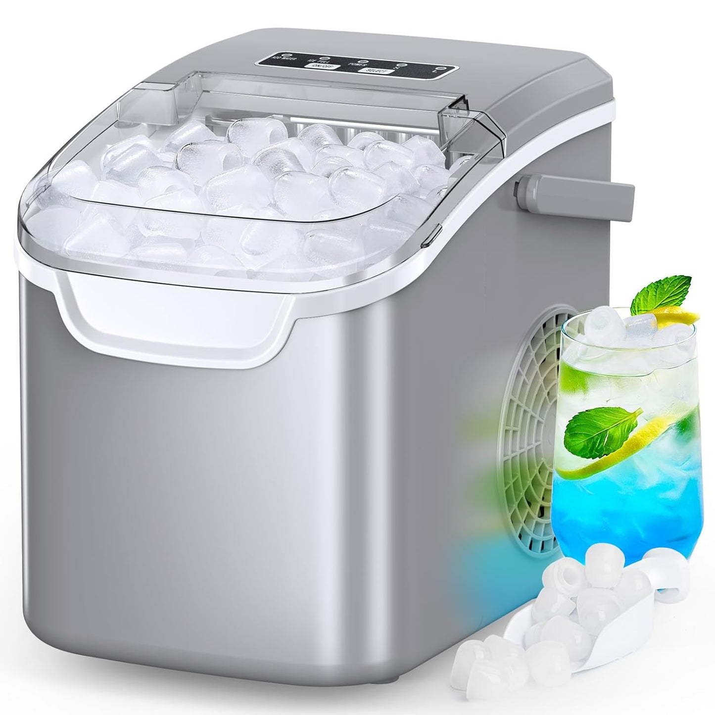 Ice Maker Countertop, Portable Ice Machine with Self-Cleaning, 26.5 Lbs/24Hrs, 8 Ice Cubes in 6 Mins, Ice Basket and Scoop, Ideal for Home, Kitchen, Bar, Camping