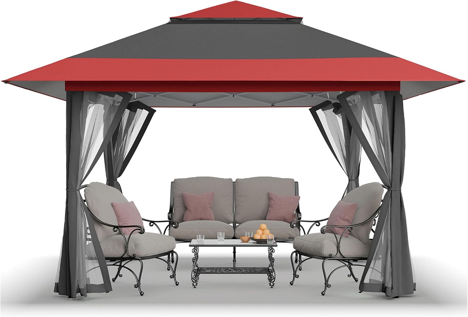 13X13 Pop up Gazebo, Canopy Tent, Gazebos on Clearance - Outdoor Gazebo for Backyard & Patio Furniture - Carpa Pop up Tent with Wheeled Sto-N-Go Cover Bag (Red & Grey)
