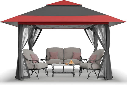 13X13 Pop up Gazebo, Canopy Tent, Gazebos on Clearance - Outdoor Gazebo for Backyard & Patio Furniture - Carpa Pop up Tent with Wheeled Sto-N-Go Cover Bag (Red & Grey)